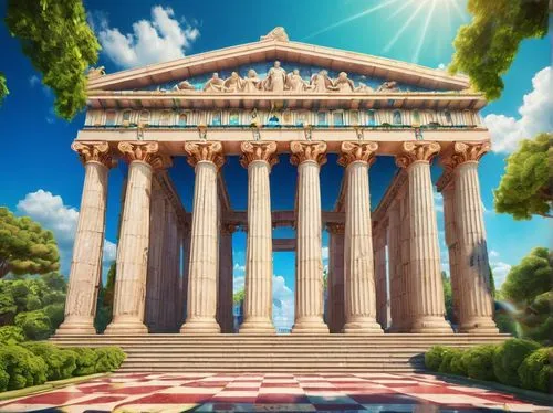 greek temple,doric columns,zappeion,artemis temple,pantheon,roman temple,temple of diana,justitia,columns,three pillars,the parthenon,caesonia,doric,parthenon,caesarion,neoclassical,pillars,palladian,acropolis,archidamus,Illustration,Realistic Fantasy,Realistic Fantasy 38