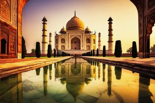 taj mahal sunset,tajmahal,shahjahan,taj mahal india,agra,india,taj,shahi mosque,taj machal,inde,indienne,bikaner,chhatris,dehli,indien,indias,marble palace,benares,maharajah,islamic architectural,Illustration,American Style,American Style 04