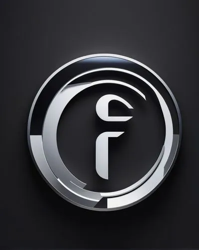 FG logo, modern minimalistic design, silver metallic texture, sleek font, bold letters, circular shape, 3D effect, reflective surface, subtle gradient, futuristic ambiance, dark background, high contr