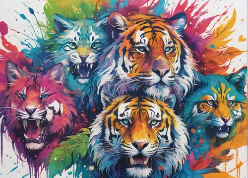 lions,lionesses,tigers,colourful pencils,colorful background,colorfull,colorfulness,big cats,wild animals,male lions,animal animals,water colors,watercolor paint strokes,the festival of colors,lion white,color pencils,colour pencils,panthera leo,the colors,animal icons,Illustration,Paper based,Paper Based 13