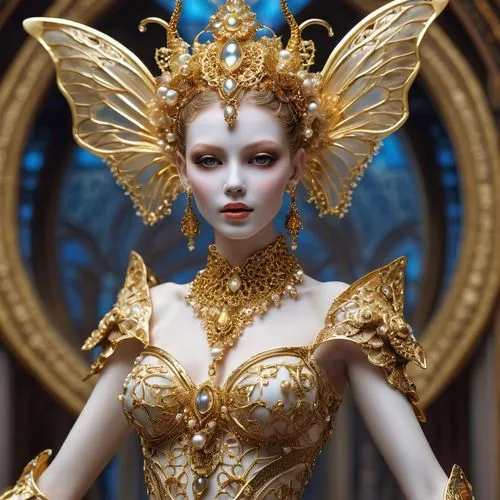 baroque angel,fairy queen,golden crown,golden wreath,masquerade,gold filigree,Photography,General,Realistic