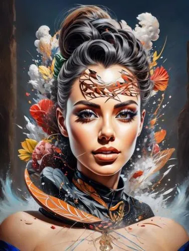 fantasy portrait,fantasy art,mystical portrait of a girl,fantasy woman,world digital painting,boho art,fantasy picture,geisha,polynesian girl,warrior woman,the enchantress,moana,shamanism,shamanic,tig