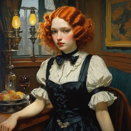 perugini,victorian lady,woman at cafe,hildebrandt,tuxen,girl with bread-and-butter,portrait of a girl,auguste,woman drinking coffee,mademoiselle,girl in the kitchen,victoriana,edwardian,barmaid,emile vernon,woman with ice-cream,young woman,chastain,rathmann,victorianism,Illustration,Realistic Fantasy,Realistic Fantasy 28