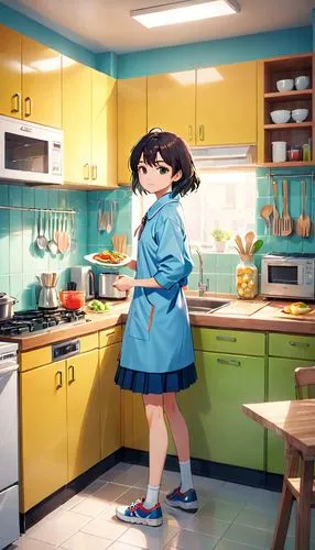 girl in the kitchen,star kitchen,kitchen,big kitchen,anime 3d,knife kitchen,cooking show,cookery,cooking,doll kitchen,red cooking,kitchen work,noodle image,kotobukiya,the kitchen,miku maekawa,b3d,kitchenette,anime japanese clothing,digital compositing,Anime,Anime,Realistic