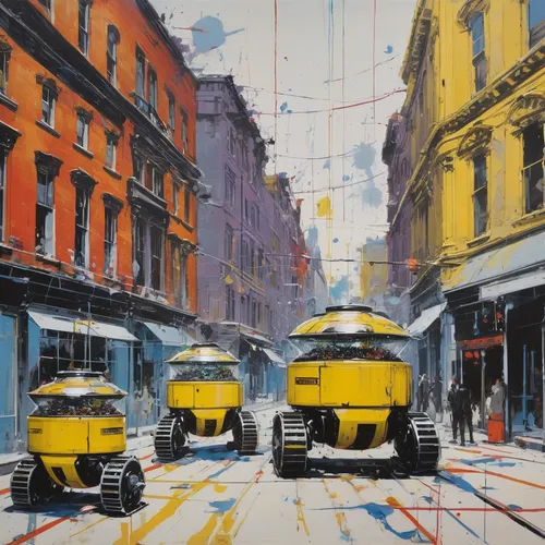 yellow taxi,trolleybuses,yellow machinery,yellow car,yellow line,street car,yellow wall,electric locomotives,oil painting on canvas,cabs,the lisbon tram,trains,streetcar,trolley bus,tram,buses,swiss postbus,locomotives,electric train,tramway,Conceptual Art,Graffiti Art,Graffiti Art 06