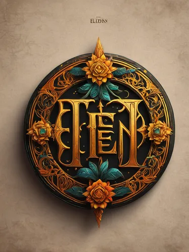 Produce an enchanting Elden Ring logo inspired by ancient folklore.,elven,elven flower,elaeis,fen,element,flagon,art nouveau design,elder,cd cover,einkorn wheat,decorative letters,elm family,effluent,