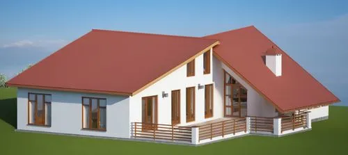 a large two story house with large windows and a red roof,houses clipart,small house,danish house,homebuilding,3d rendering,wooden house,Photography,General,Realistic