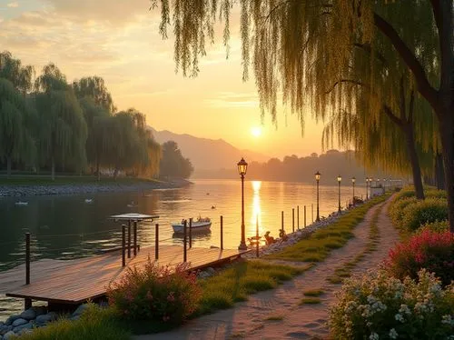 weeping willow,river landscape,evening lake,amherstburg,west lake,summer evening,landscape background,beautiful landscape,spring morning,evening atmosphere,thun lake,montlake,weiher,river seine,willow flower,towpath,lake constance,willows,daybreak,grand canal,Photography,General,Realistic