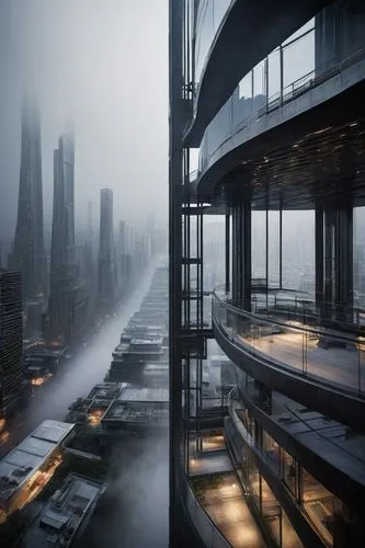 dubai marina,dubay,tallest hotel dubai,futuristic architecture,dubia,foggy day,coruscant,dubai,jumeirah,wave of fog,emaar,foggy,foggy landscape,uae,high fog,morning mist,skyways,snohetta,arcology,futuristic landscape,Illustration,Japanese style,Japanese Style 10