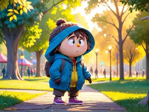 child in park,cute cartoon character,agnes,autumn walk,cute cartoon image,walking in the rain,parka,kids illustration,walk in a park,stroll,cartoon forest,strolling,walk,walking,a pedestrian,little kid,girl walking away,in the park,pedestrian,girl and boy outdoor,Anime,Anime,Cartoon