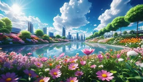 flower garden,springtime background,landscape background,spring background,windows wallpaper,blooming field,aquarion,cartoon video game background,flower water,full hd wallpaper,flower background,nature background,flower field,flowers celestial,beauty scene,scenically,beautiful landscape,bloomeries,3d background,sea of flowers,Conceptual Art,Sci-Fi,Sci-Fi 10