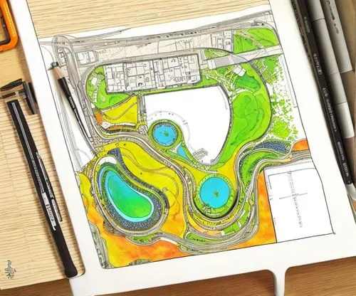 藍色區域為水體,this drawing shows a plan of the parking lot near a green tree,vector spiral notebook,colorful spiral,orbifold,open spiral notebook,coloring for adults,spiralfrog,Landscape,Landscape design,La