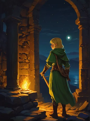 link,game illustration,the wanderer,stone background,light of night,wander,lantern,night watch,wanderer,adventurer,magical adventure,link outreach,summoner,cg artwork,the pied piper of hamelin,dungeons,background with stones,game art,fantasy picture,torchlight,Art,Classical Oil Painting,Classical Oil Painting 20