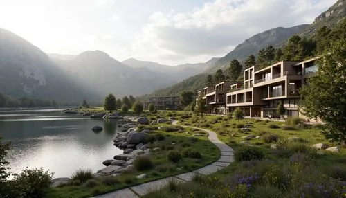 amanresorts,alpine village,lefay,aurland,pleso,oberland,rivendell,rendalen,render,3d rendering,stehekin,building valley,ullevalseter,mountain settlement,andermatt,ecovillages,lake view,lake lucerne region,streamwood,renderings