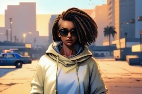 black sunglasses,a woman with dreadlocks walks down a city street,zemfira,badu,buju,lupe,kelis,letoya,boondocks,ledisi,toccara,inspectah,wildstorm,lauryn,miseducation,tesfaye,wyclef,emeli,otacon,sanos