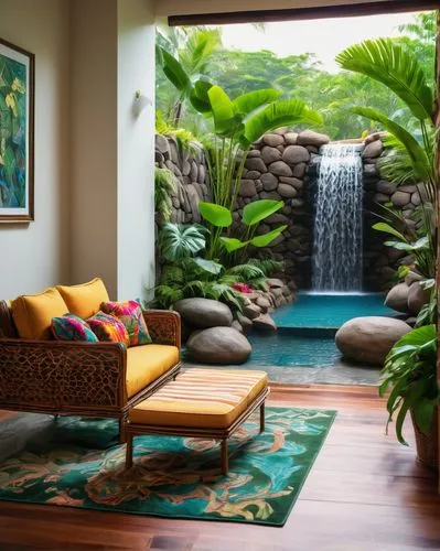 tropical house,tropical jungle,landscape designers sydney,tropical greens,garden design sydney,landscape design sydney,philodendrons,japanese-style room,alcove,tropical island,tropics,tropical forest,hawaii bamboo,lanai,zen garden,cabana,palm garden,exotic plants,neotropical,tropical bloom,Illustration,American Style,American Style 06