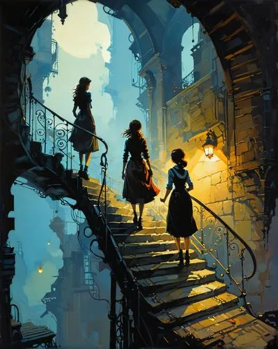 girl on the stairs,pilgrims,passage,stairway,miniaturist,stairwell,stairways,stairs,dickensian,fragonard,alleyway,staircases,clockwatchers,backstairs,gaslight,lamplighters,neverwhere,cloudstreet,winding steps,passageway,Conceptual Art,Sci-Fi,Sci-Fi 01