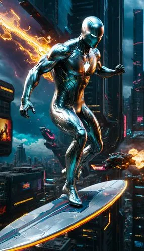 silver surfer,ironman,steel man,electro,futuristic,superhero background,valerian,nova,iron man,random access memory,iron-man,cg artwork,sci fiction illustration,velocity,3d man,digital compositing,steel,daredevil,human torch,atom,Photography,General,Fantasy