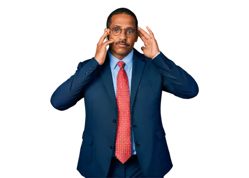 Middle-aged man, historical figure, African American, suit, tie, glasses, mustache, serious facial expression, hands clasped together, standing, confident posture, warm lighting, shallow depth of fiel