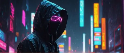 cyberpunk,neon ghosts,neon arrows,cyber,cloak,neon,neon lights,neon light,electro,echo,mute,matrix,hooded man,hooded,neon sign,cyberspace,neon colors,futuristic,cyber glasses,neon human resources,Conceptual Art,Sci-Fi,Sci-Fi 22