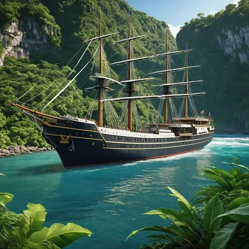 sea sailing ship,caravel,austronesian,pirate ship,sail ship,sailing ship,the caribbean,three masted sailing ship,sea fantasy,galleon,tall ship,tallship,black pearl,south pacific,caribbean,polynesia,shipwrecked,marquesas,sailing ships,hispaniola,Photography,General,Realistic