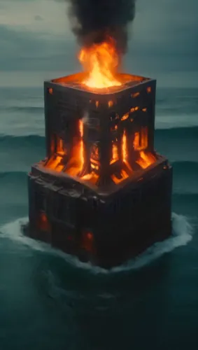 kings landing,burning of waste,burned pier,fire and water,door to hell,cube sea,costa concordia,no water on fire,nuclear reactor,semi-submersible,pyrogames,lego trailer,dollar burning,inferno,generato