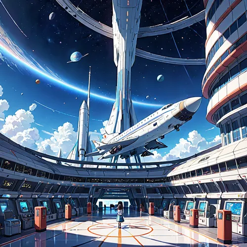 sky space concept,futuristic landscape,futuristic architecture,scifi,spaceship space,space port,futuristic art museum,sci fiction illustration,sci-fi,sci - fi,futuristic,solar cell base,hub,space ships,earth station,ufo interior,space station,sci fi,spaceship,planetarium,Anime,Anime,Traditional