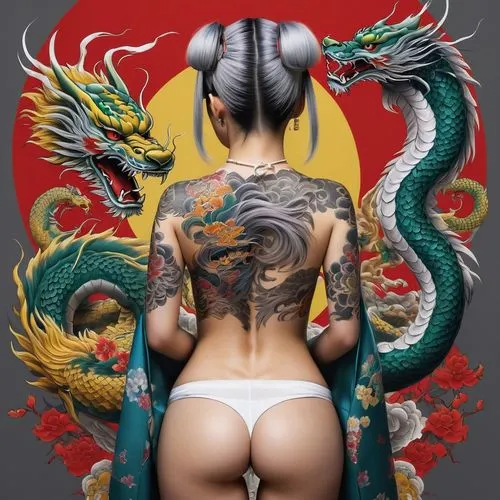 moondragon,oriental painting,japanese art,oriental girl,asian vision,tattoo girl,Photography,Documentary Photography,Documentary Photography 30