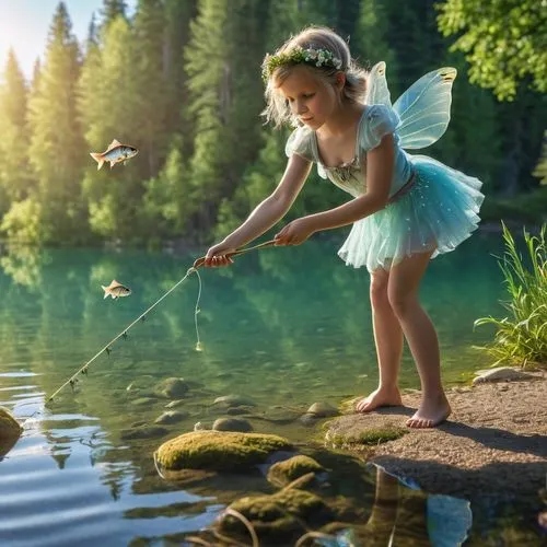 little girl fairy,fairies aloft,fairy,fairy world,faery,flyfishing,butterfly swimming,faerie,fairies,fantasy picture,fishing,fairie,little girl twirling,children's background,tinkerbell,innocence,fairyland,blue butterfly background,water nymph,photoshop manipulation,Photography,General,Realistic