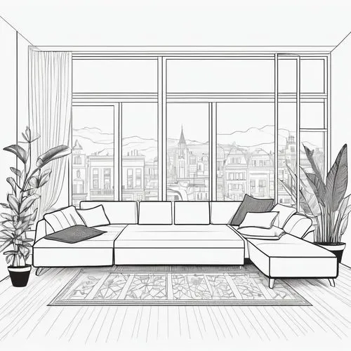 apartment lounge,livingroom,living room,apartment,an apartment,sketchup,Illustration,Black and White,Black and White 04