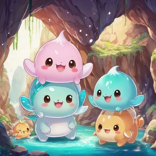 poros,poro,slimes,kawaii frogs,nunu,masuku,jugomagnat,ohana,komala,koya,suku,mignons,malakunas,pixaba,puni,kawaii people swimming,sanrio,bulu,tamagotchis,pukapuka,Illustration,Japanese style,Japanese Style 01