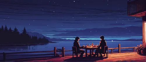 romantic dinner,romantic night,evening atmosphere,dinner for two,diner,summer evening,night scene,romantic scene,picnic table,dining,dock,moonlit night,lanterns,atmosphere,sea night,cottage,summer cottage,nighttime,romantic meeting,tearoom,Conceptual Art,Fantasy,Fantasy 32