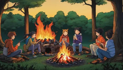 Write about a cozy campfire scene where friends roast real marshmallows and share stories.,campfire,campfires,camp fire,bonfire,campers,firepit,scouts,boy scouts,camping,fire bowl,campsite,fireside,fi