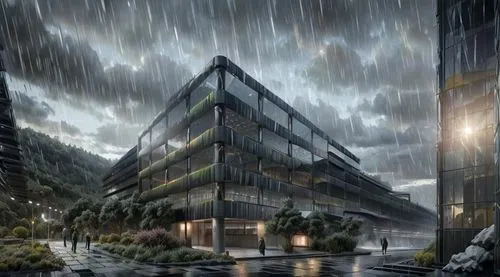 hurricane benilde,bjarke,koolhaas,libeskind,glass facade,futuristic architecture,arkham,office building,mvrdv,arcology,snohetta,edificio,glass building,morphosis,apartment block,bicocca,modern architecture,weatherproofing,unbuilt,cubic house