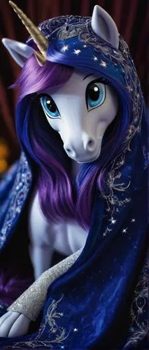 Twilight Sparkle, sitting, pony, magical, sparkly mane, blue eyes, eyelashes, intricate horn, glittery makeup, flowy tail, elegant hooves, luxurious fabric, velvet cloak, starry pattern, moonlight, dr