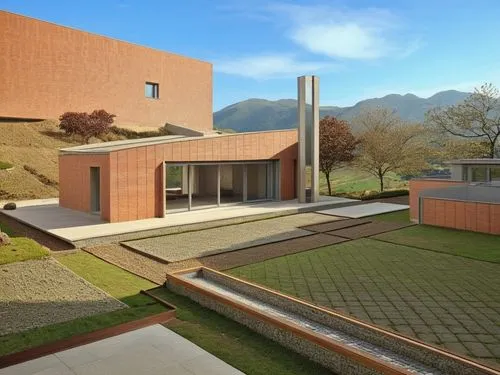 residencia Kaufmann,a home in the middle of a garden on the hills,neutra,3d rendering,sketchup,passivhaus,renders,corten steel,corbu,vivienda,residencia,siza,render,revit,residential house,school desi