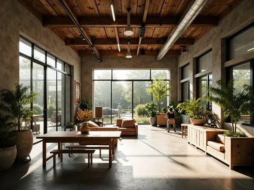 sunroom,loft,indoor,lofts,home interior,daylighting,modern office,interiors,house plants,contemporary decor,interior design,indoors,houseplants,midcentury,offices,atriums,interior decor,interior modern design,mid century modern,aqua studio