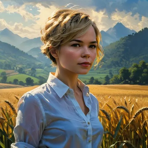 heidi country,wheat field,farm girl,kidman,tymoshenko,world digital painting,Conceptual Art,Oil color,Oil Color 11