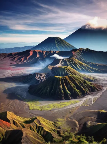 mount bromo,volcanic landscape,bromo,pura mandara giri semeru agung,indonesia,semeru,volcanic landform,east java,gunung semeru,volcanic field,rinjani,active volcano,gorely volcano,volcanoes,the volcanic cone,extinct volcano,caldera,stratovolcano,mount batur,geothermal energy,Illustration,Paper based,Paper Based 13