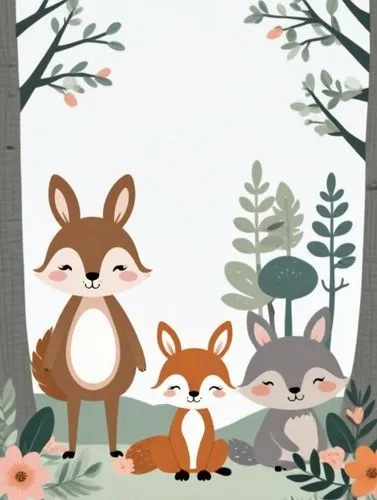 Woodland fox cute,woodland animals,forest animals,foxes,fox stacked animals,racoons,cartoon forest