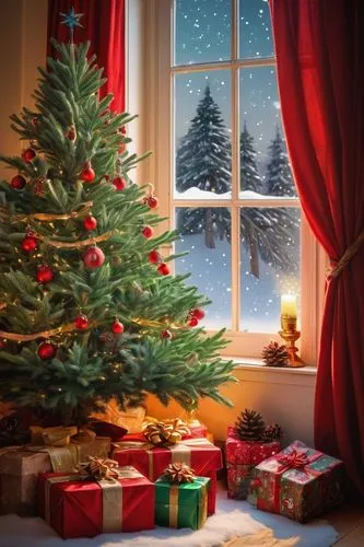 christmas room,christmas landscape,christmas scene,christmas banner,christmasbackground,christmas wallpaper,the occasion of christmas,fir tree decorations,christmas motif,decorate christmas tree,christmas background,opening presents,christmas items,presents,the christmas tree,the gifts,christmas snowy background,christmas travel trailer,christmas photo,christmas tree pattern,Illustration,Paper based,Paper Based 23