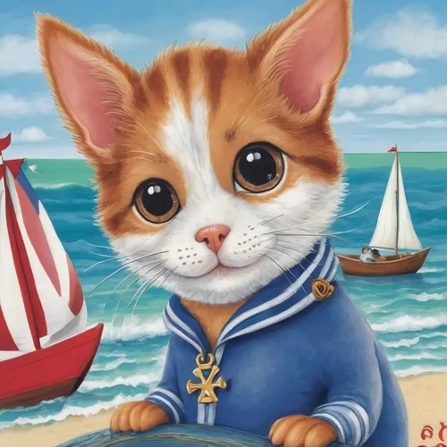 cat-ketch,napoleon cat,cartoon cat,aegean cat,ginger kitten,red tabby,nautical children,cat european,ginger cat,figaro,sailing orange,nautical clip art,cat cartoon,vintage cat,cat image,sailboat,breton,tom cat,achille,cat on a blue background,Illustration,Realistic Fantasy,Realistic Fantasy 19