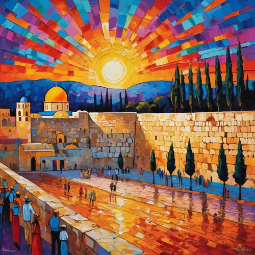 jerusalem,western wall,genesis land in jerusalem,al-aqsa,wailing wall,holy land,mitzvah,palestine,monastery israel,jaffa,israel,bethlehem,el jem,hanukah,torah,menorah,khokhloma painting,church painting,hannukah,passover,Conceptual Art,Oil color,Oil Color 25