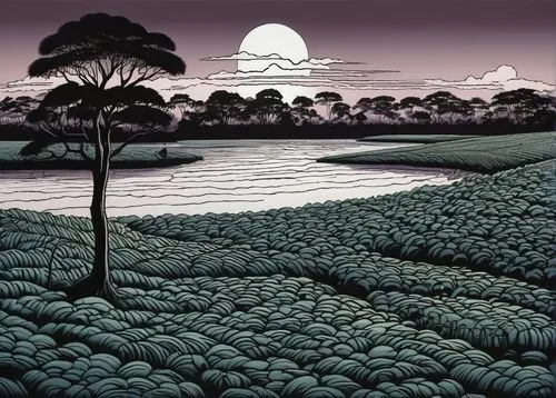 burchfield,chiyonofuji,woodring,ricefield,ricefields,rice fields,Illustration,Black and White,Black and White 18