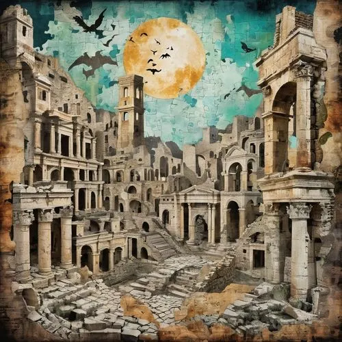 pompeii,gunkanjima,destroyed city,pompei,ruins,ruin,ancient city,post-apocalyptic landscape,syria,necropolis,el jem,apocalypse,stalingrad,damascus,apocalyptic,oradour sur glane,the ruins of the palace,rome 2,oradour-sur-glane,lost in war,Unique,Paper Cuts,Paper Cuts 06