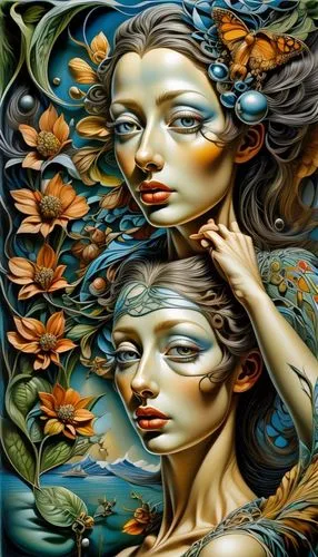 naiads,viveros,naiad,dryads,sirena,water nymph,duplicity,mermaid background,ulysses butterfly,fractals art,mermaid vectors,sirene,mirror image,diwata,pacher,eckmann,metamorphoses,dieckmann,glass painting,bodypainting