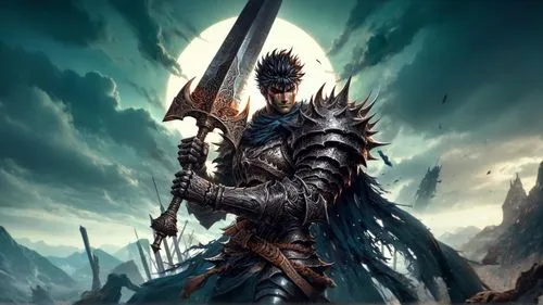 get the fill using the main image as reference,fantasy warrior,heroic fantasy,lone warrior,warlord,knight armor,massively multiplayer online role-playing game,dane axe,crusader,excalibur,wall,cleanup,