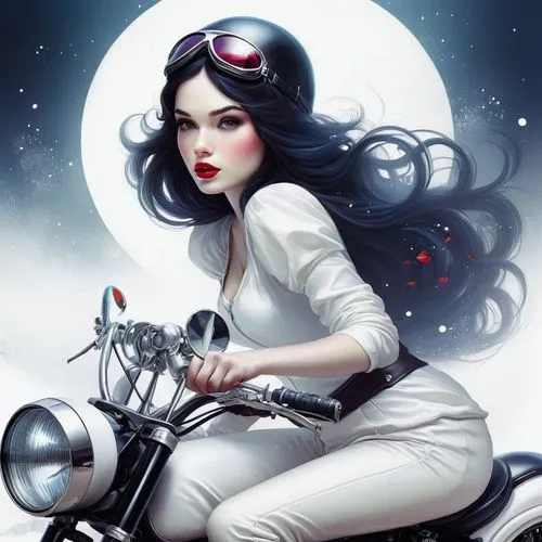 motorbike,motorcycle,retro pin up girl,pin up girl,motorcycles,motorcycle racer,biker,moped,pin up,motor-bike,pin ups,motorcyclist,moon car,sci fiction illustration,woman bicycle,vespa,retro pin up girls,valentine pin up,moonbeam,full moon day,Illustration,Realistic Fantasy,Realistic Fantasy 15