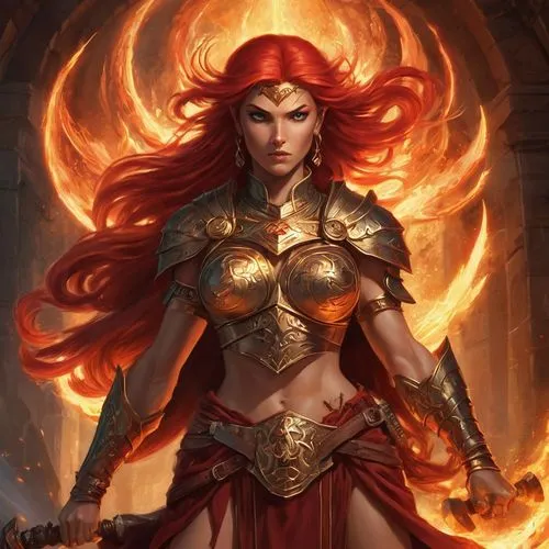 fire angel,fiery,huiraatira,fire siren,female warrior,fire background,Illustration,Realistic Fantasy,Realistic Fantasy 02