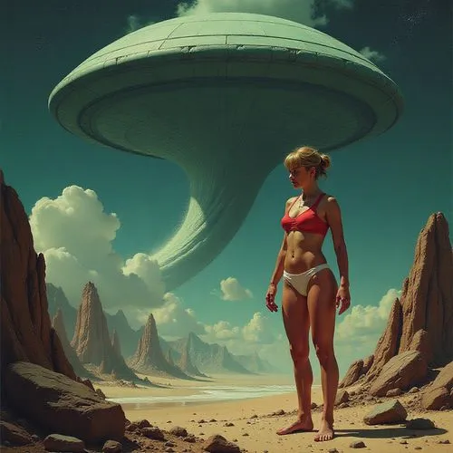 barsoom,sci fiction illustration,radebaugh,ufo,sci fi,alien planet,Conceptual Art,Sci-Fi,Sci-Fi 01